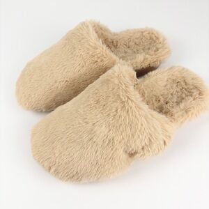 Vionic Gemma Plush Tan Faux Fur Slip On Open Back Slippers 9
